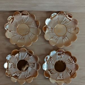 4 Anchor Hocking Fire King Peach Lustre Milk Glass Lotus Blossom Party Plates